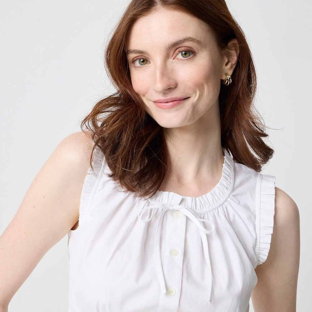 NWT J.Crew Factory Ruffleneck Tie-neck Top - Picture 3 of 6